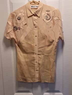 EXIT SHOP Vintage Champagne Intricate Floral Embroidery Blouse Sz Small